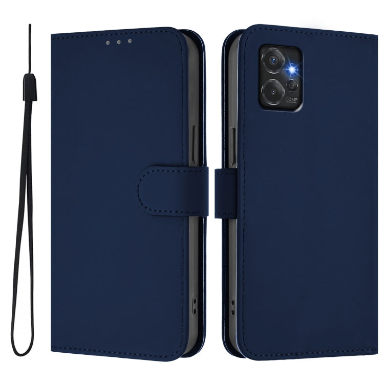 For Motorola Moto G Power 5G Skin Feel Solid Color Leather Phone Case with Lanyard