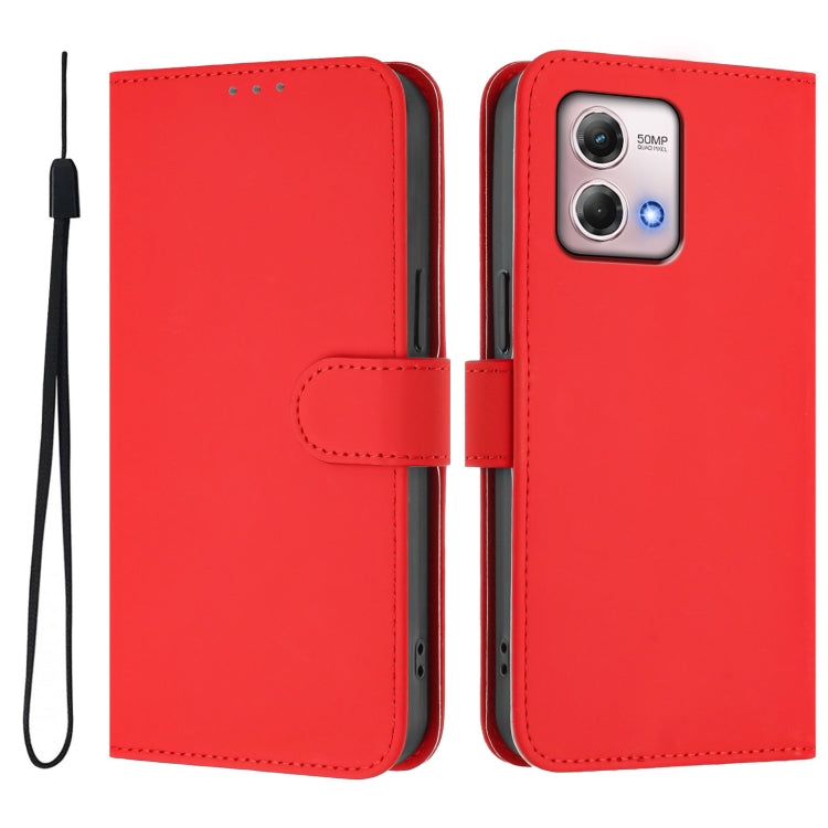 For Motorola Moto G Stylus 2023 4G Skin Feel Solid Color Leather Phone Case with Lanyard