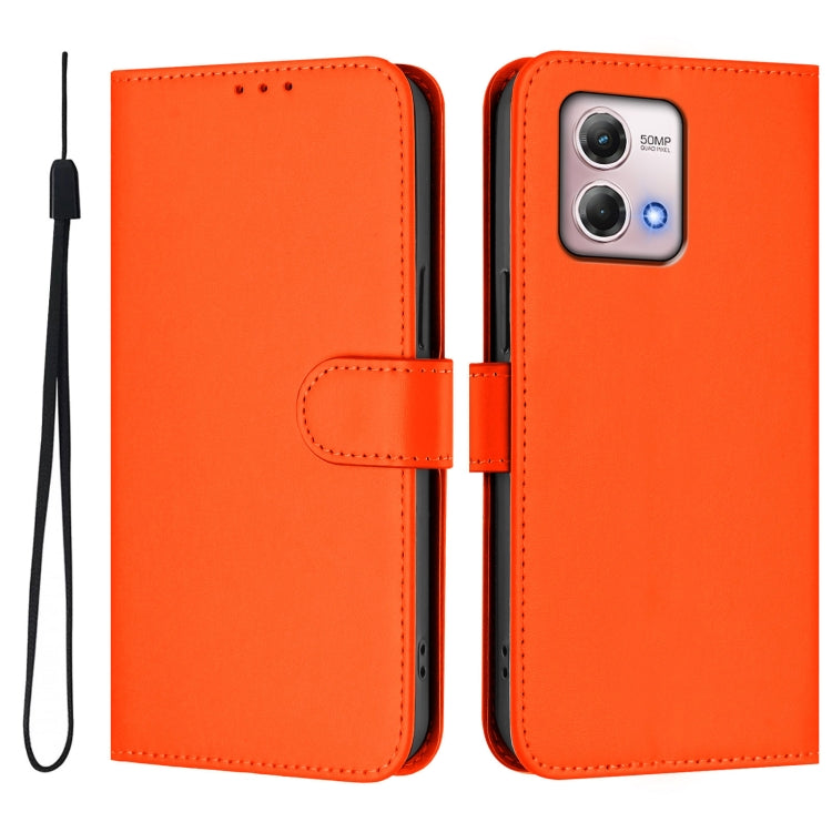 For Motorola Moto G Stylus 2023 4G Skin Feel Solid Color Leather Phone Case with Lanyard