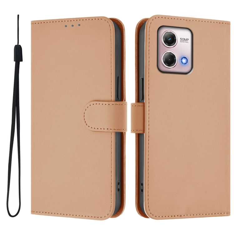 For Motorola Moto G Stylus 2023 4G Skin Feel Solid Color Leather Phone Case with Lanyard