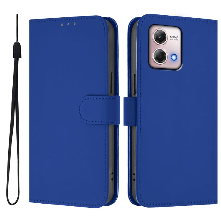 For Motorola Moto G Stylus 2023 4G Skin Feel Solid Color Leather Phone Case with Lanyard