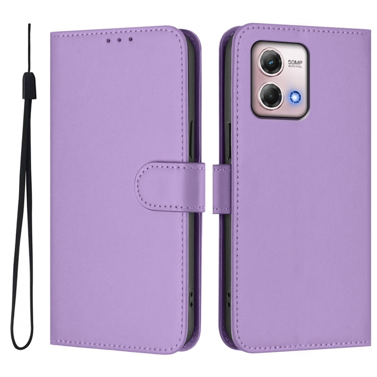 For Motorola Moto G Stylus 2023 4G Skin Feel Solid Color Leather Phone Case with Lanyard