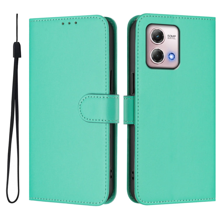 For Motorola Moto G Stylus 2023 4G Skin Feel Solid Color Leather Phone Case with Lanyard