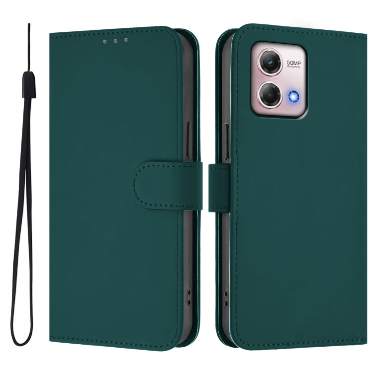 For Motorola Moto G Stylus 2023 4G Skin Feel Solid Color Leather Phone Case with Lanyard