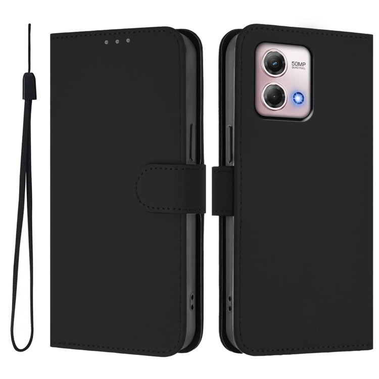 For Motorola Moto G Stylus 2023 4G Skin Feel Solid Color Leather Phone Case with Lanyard