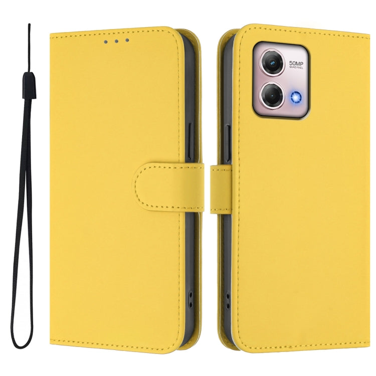 For Motorola Moto G Stylus 2023 4G Skin Feel Solid Color Leather Phone Case with Lanyard