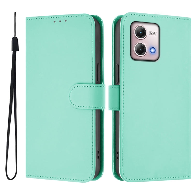 For Motorola Moto G Stylus 2023 4G Skin Feel Solid Color Leather Phone Case with Lanyard