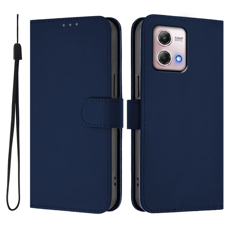 For Motorola Moto G Stylus 2023 4G Skin Feel Solid Color Leather Phone Case with Lanyard