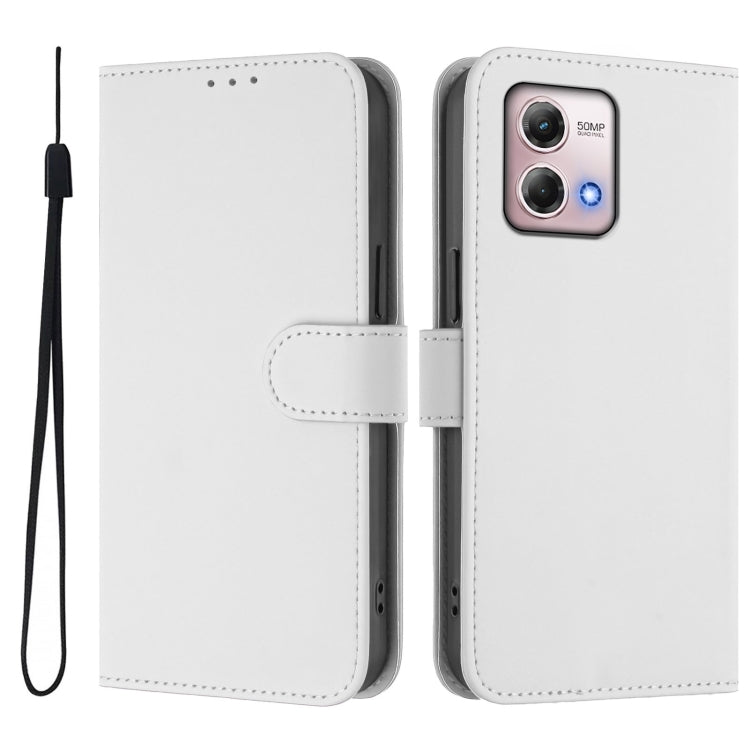 For Motorola Moto G Stylus 2023 4G Skin Feel Solid Color Leather Phone Case with Lanyard
