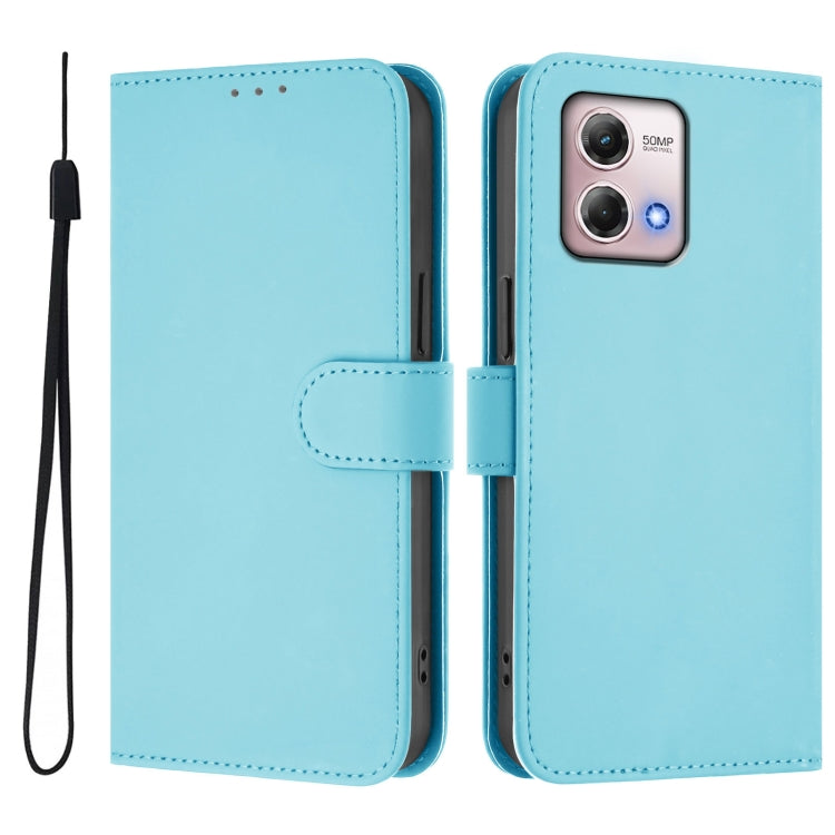 For Motorola Moto G Stylus 2023 4G Skin Feel Solid Color Leather Phone Case with Lanyard