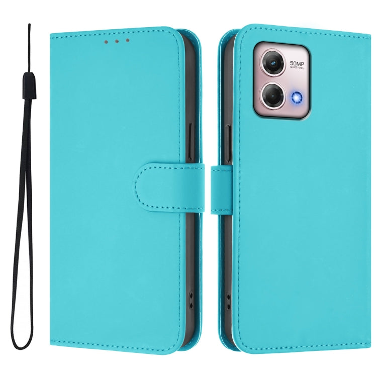 For Motorola Moto G Stylus 2023 4G Skin Feel Solid Color Leather Phone Case with Lanyard