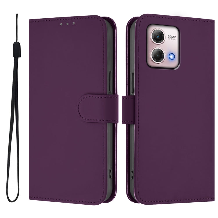 For Motorola Moto G Stylus 2023 4G Skin Feel Solid Color Leather Phone Case with Lanyard