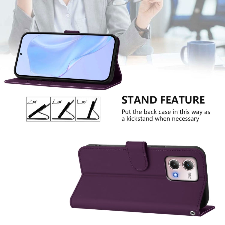 For Motorola Moto G Stylus 2023 4G Skin Feel Solid Color Leather Phone Case with Lanyard