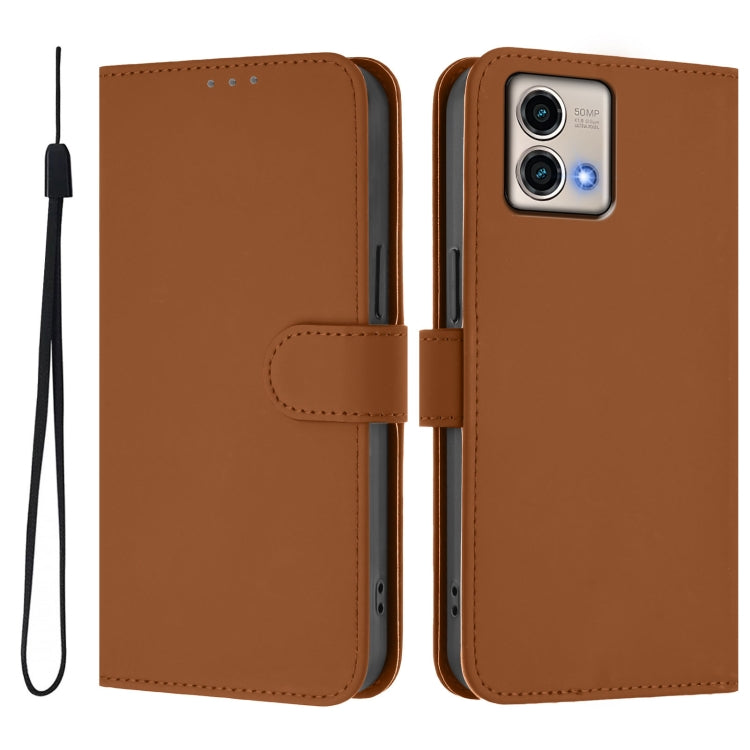 For Motorola Moto G Stylus 5G 2023 Skin Feel Solid Color Leather Phone Case with Lanyard