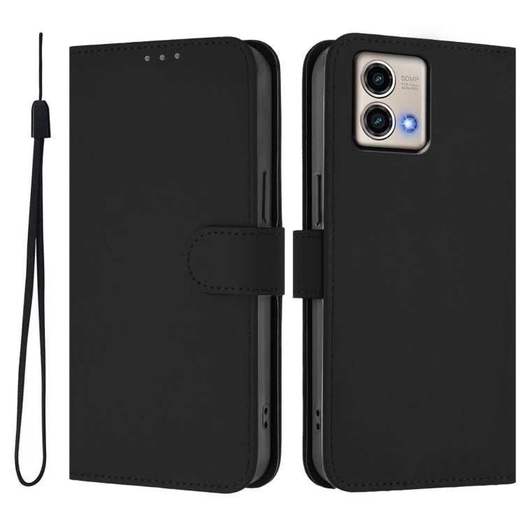 For Motorola Moto G Stylus 5G 2023 Skin Feel Solid Color Leather Phone Case with Lanyard