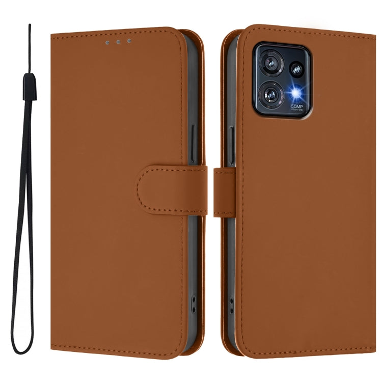 For Motorola Edge+ 2023 / Moto X40 Skin Feel Solid Color Leather Phone Case with Lanyard