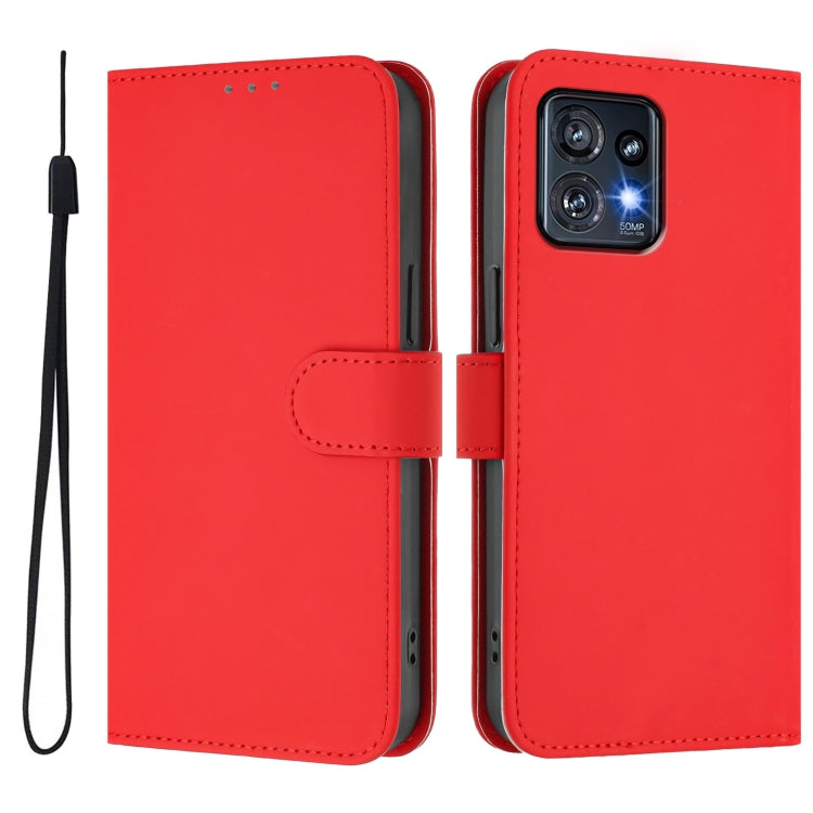 For Motorola Edge+ 2023 / Moto X40 Skin Feel Solid Color Leather Phone Case with Lanyard