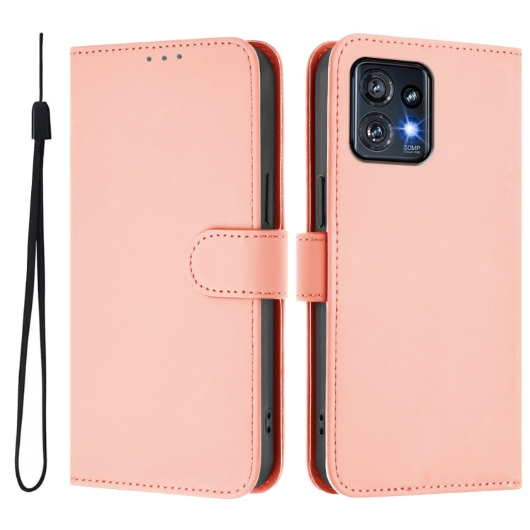 For Motorola Edge+ 2023 / Moto X40 Skin Feel Solid Color Leather Phone Case with Lanyard