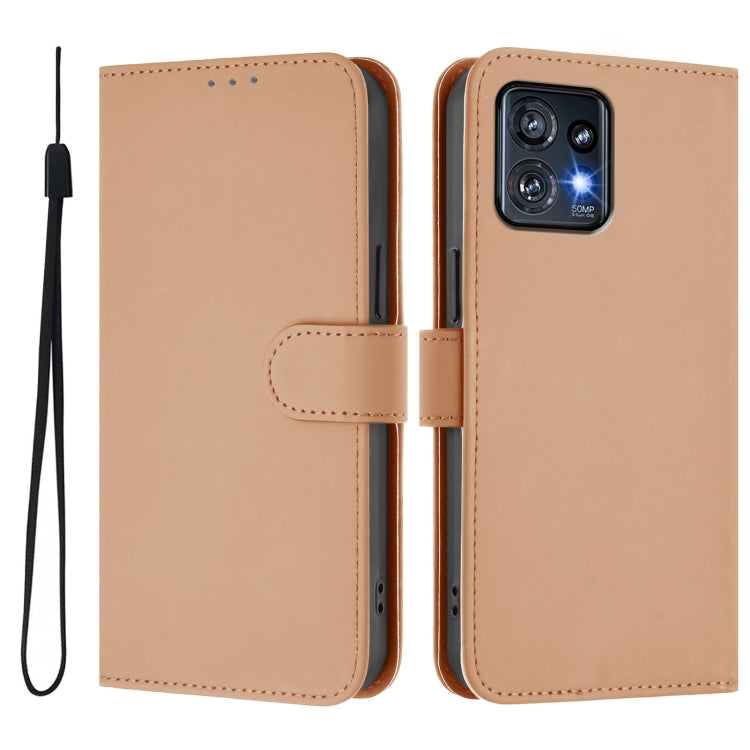 For Motorola Edge+ 2023 / Moto X40 Skin Feel Solid Color Leather Phone Case with Lanyard