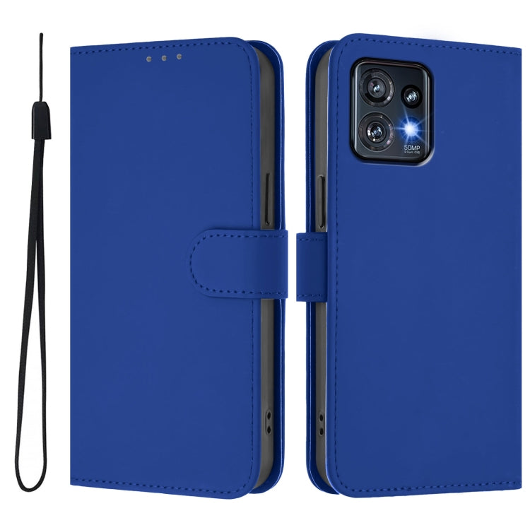 For Motorola Edge+ 2023 / Moto X40 Skin Feel Solid Color Leather Phone Case with Lanyard