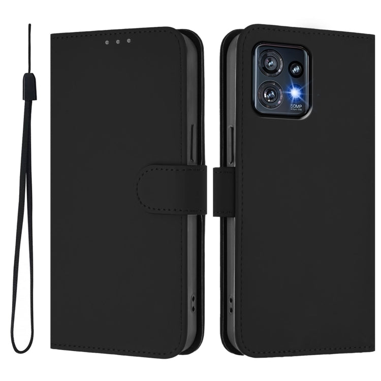 For Motorola Edge+ 2023 / Moto X40 Skin Feel Solid Color Leather Phone Case with Lanyard