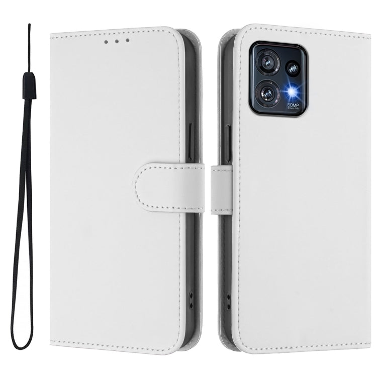 For Motorola Edge+ 2023 / Moto X40 Skin Feel Solid Color Leather Phone Case with Lanyard