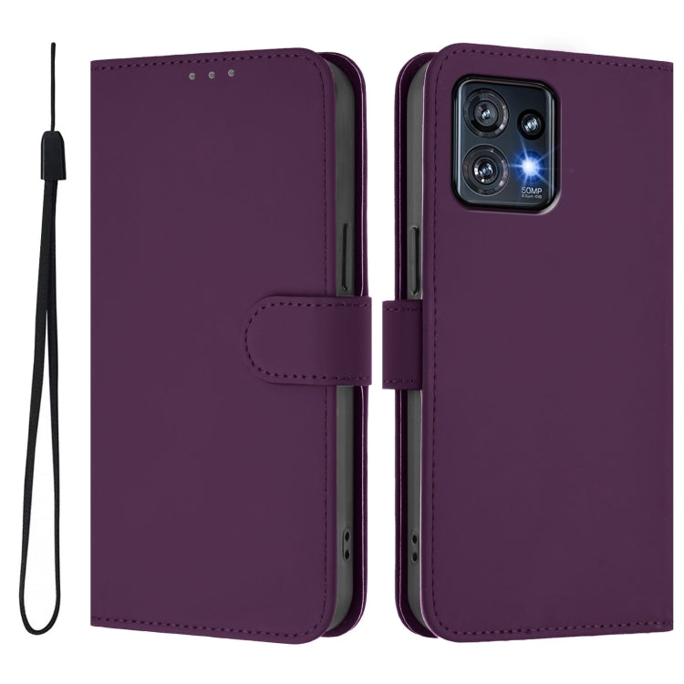 For Motorola Edge+ 2023 / Moto X40 Skin Feel Solid Color Leather Phone Case with Lanyard