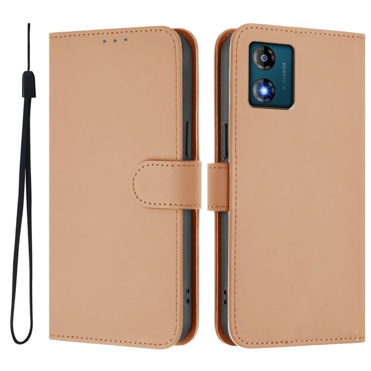 For Motorola Moto E13 Skin Feel Solid Color Leather Phone Case with Lanyard