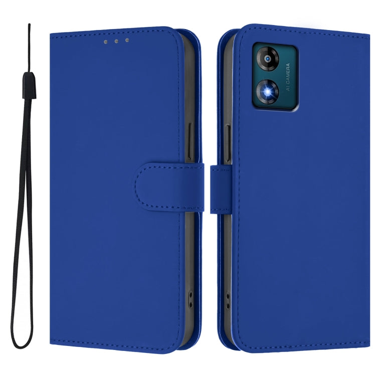 For Motorola Moto E13 Skin Feel Solid Color Leather Phone Case with Lanyard