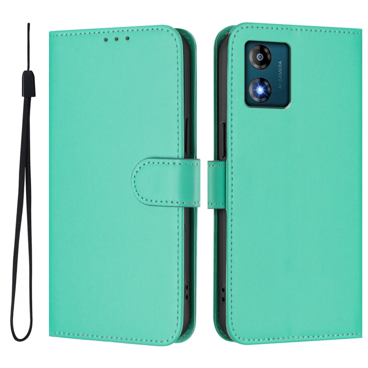 For Motorola Moto E13 Skin Feel Solid Color Leather Phone Case with Lanyard