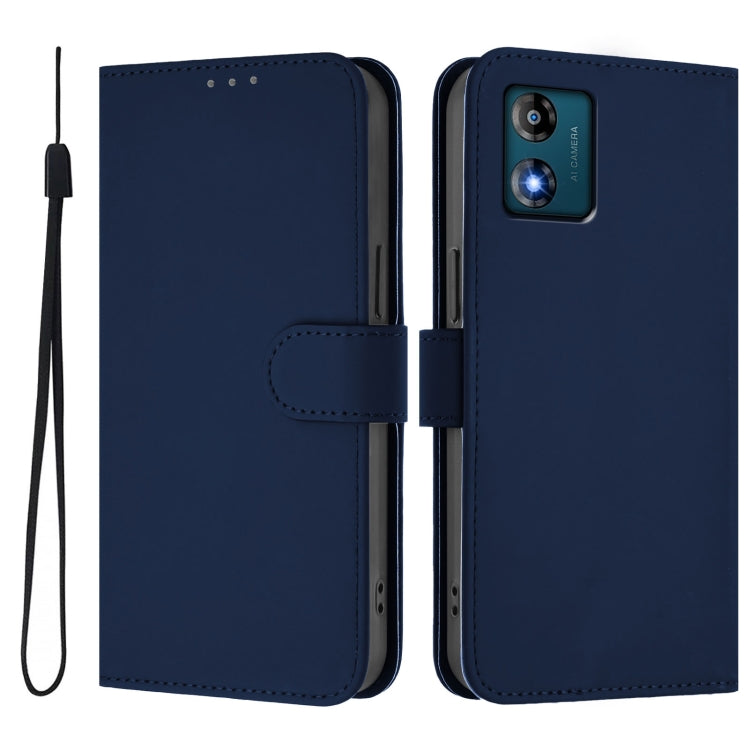 For Motorola Moto E13 Skin Feel Solid Color Leather Phone Case with Lanyard