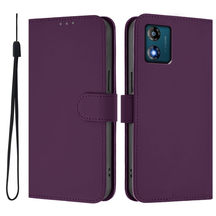 For Motorola Moto E13 Skin Feel Solid Color Leather Phone Case with Lanyard