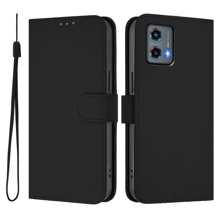 For Motorola Moto G 5G 2023 Skin Feel Solid Color Leather Phone Case with Lanyard