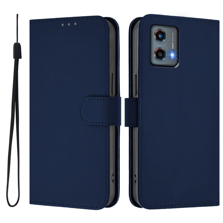 For Motorola Moto G 5G 2023 Skin Feel Solid Color Leather Phone Case with Lanyard