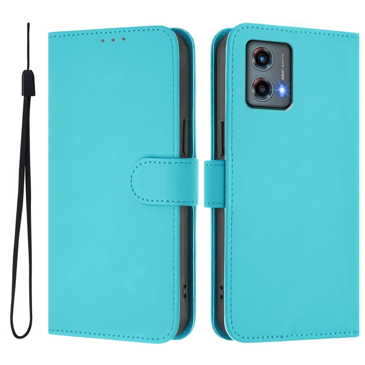 For Motorola Moto G 5G 2023 Skin Feel Solid Color Leather Phone Case with Lanyard
