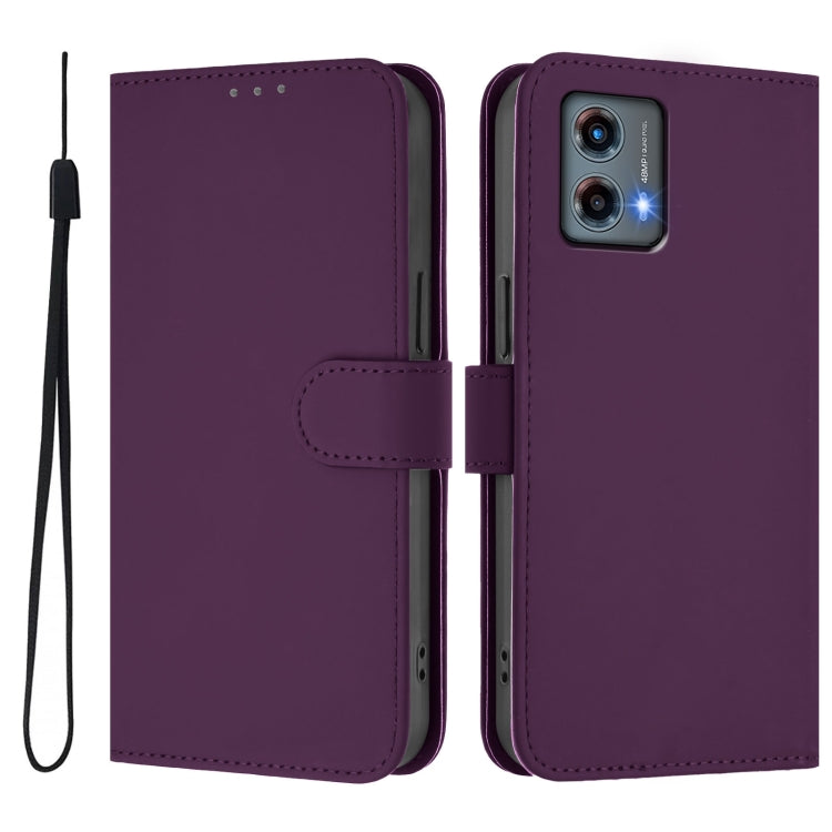 For Motorola Moto G 5G 2023 Skin Feel Solid Color Leather Phone Case with Lanyard