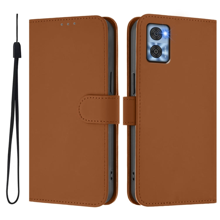 For Motorola Moto E22 4G / E22i 4G Skin Feel Solid Color Leather Phone Case with Lanyard