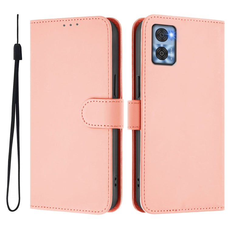 For Motorola Moto E22 4G / E22i 4G Skin Feel Solid Color Leather Phone Case with Lanyard