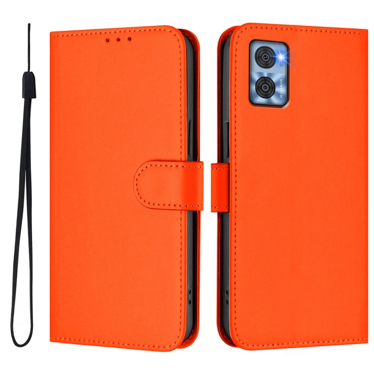 For Motorola Moto E22 4G / E22i 4G Skin Feel Solid Color Leather Phone Case with Lanyard