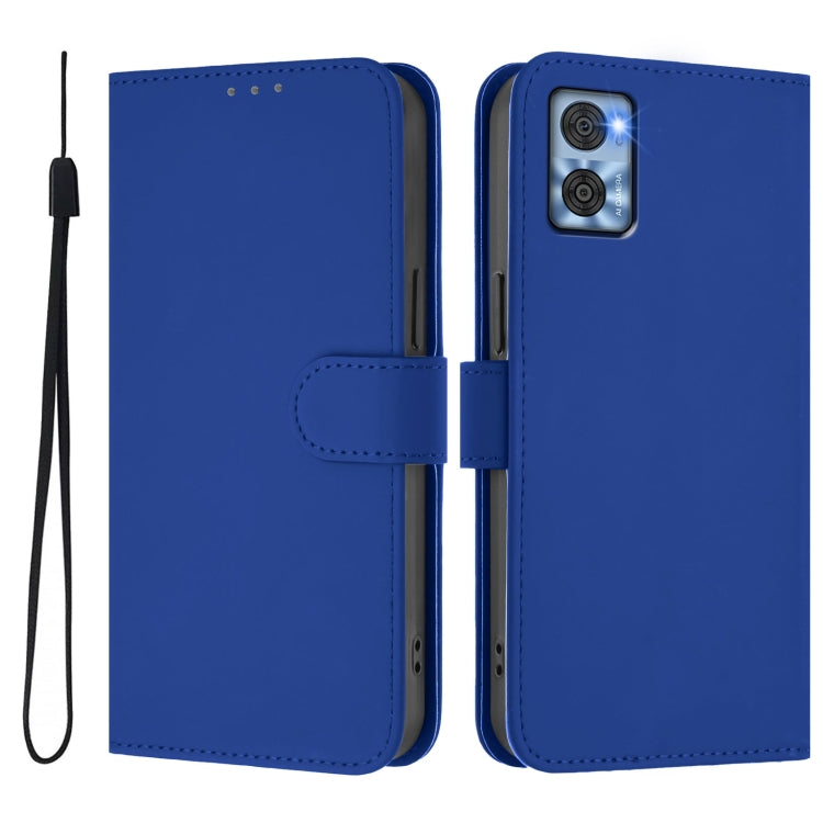For Motorola Moto E22 4G / E22i 4G Skin Feel Solid Color Leather Phone Case with Lanyard