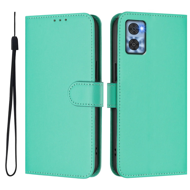 For Motorola Moto E22 4G / E22i 4G Skin Feel Solid Color Leather Phone Case with Lanyard