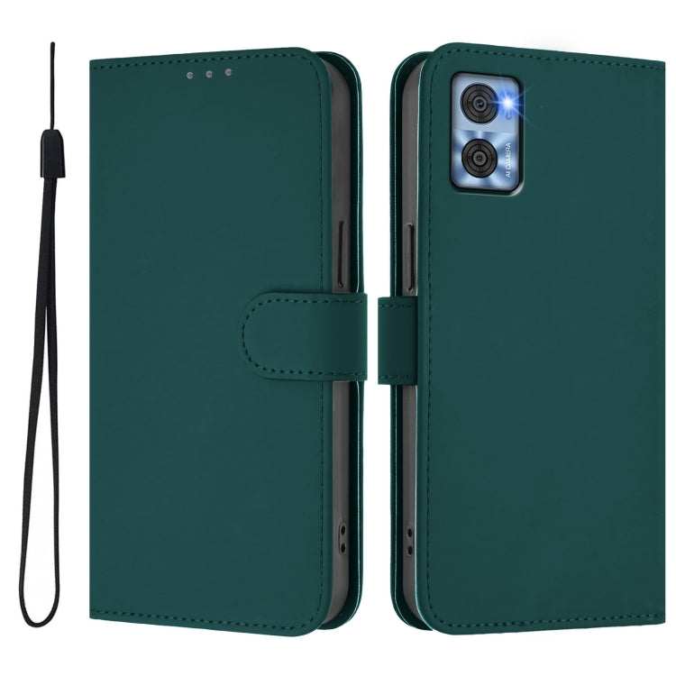 For Motorola Moto E22 4G / E22i 4G Skin Feel Solid Color Leather Phone Case with Lanyard