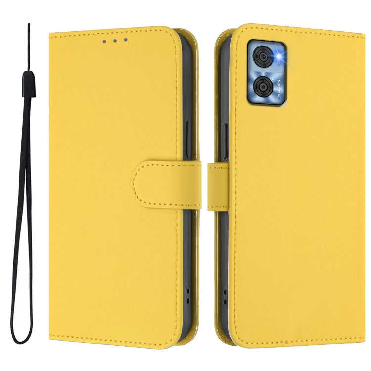 For Motorola Moto E22 4G / E22i 4G Skin Feel Solid Color Leather Phone Case with Lanyard