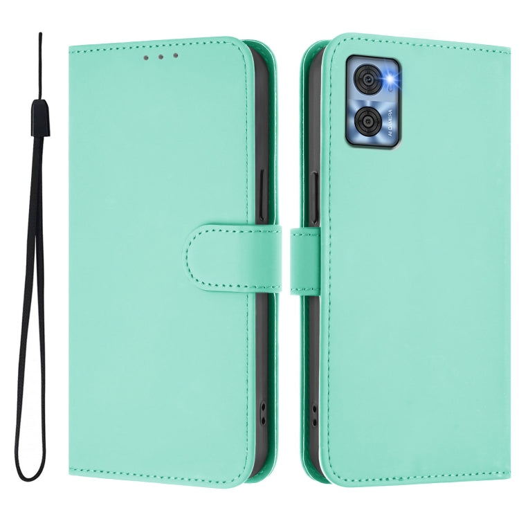 For Motorola Moto E22 4G / E22i 4G Skin Feel Solid Color Leather Phone Case with Lanyard