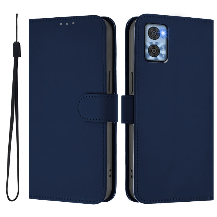 For Motorola Moto E22 4G / E22i 4G Skin Feel Solid Color Leather Phone Case with Lanyard