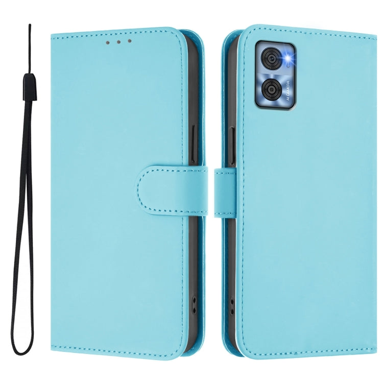 For Motorola Moto E22 4G / E22i 4G Skin Feel Solid Color Leather Phone Case with Lanyard