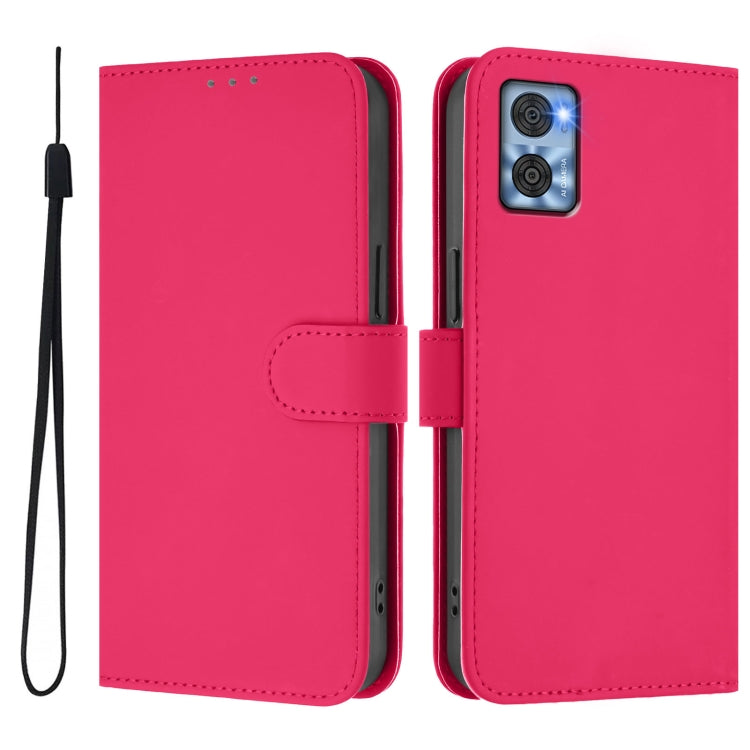 For Motorola Moto E22 4G / E22i 4G Skin Feel Solid Color Leather Phone Case with Lanyard