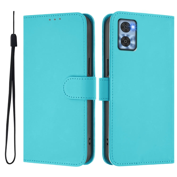 For Motorola Moto E22 4G / E22i 4G Skin Feel Solid Color Leather Phone Case with Lanyard
