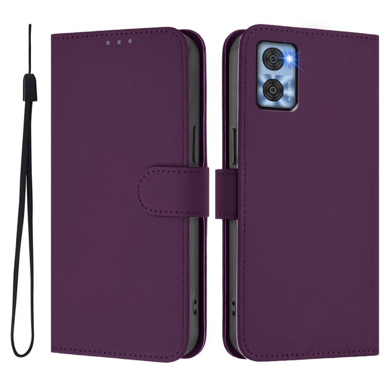 For Motorola Moto E22 4G / E22i 4G Skin Feel Solid Color Leather Phone Case with Lanyard