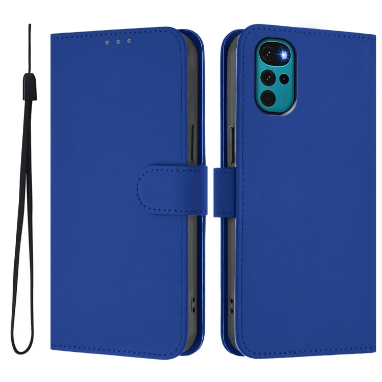 For Motorola Moto G22 4G / E32s Skin Feel Solid Color Leather Phone Case with Lanyard